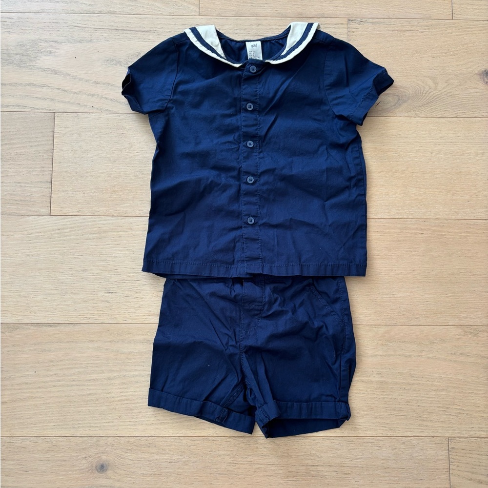 H&M navy sailor Short sleeve set, size 3T